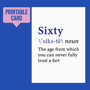 60th Birthday Printable Card | Funny Printable Birthday Card | Instant ...