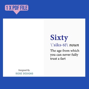 60th Birthday Printable Card | Funny Printable Birthday Card | Instant ...