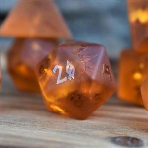 Lava Glass Dice Set: Orange Gemstone DnD Roleplaying Dice