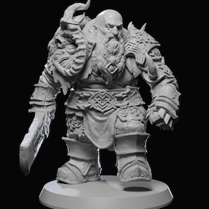 Dwarf Barbarian Miniature: 32mm Resin Mini for DnD, Pathfinder (Unpainted)