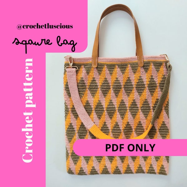 Square bag crochet pattern - PDF file only - step-by-step instructions