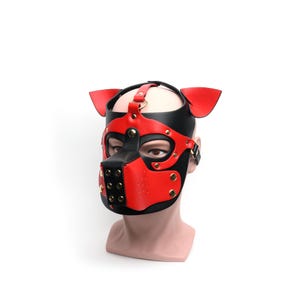 Bondage Pup Hood Black Red