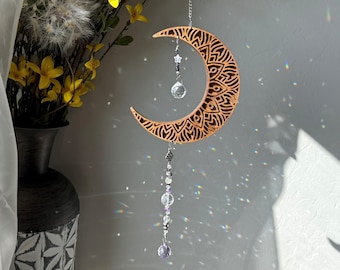 Moon Suncatcher Window Ornament, Celestial Decor for Home or Office, Perfect Gift for Moon Lovers, Crystal Prism Window Charm