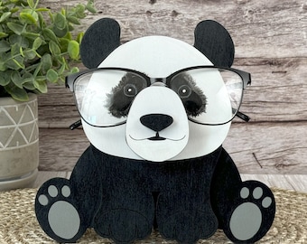 Panda Eyeglass Holder Hand Painted, Animal Glasses Stand, Unique Gift for Panda Lovers, Cute Functional Desk Accessory