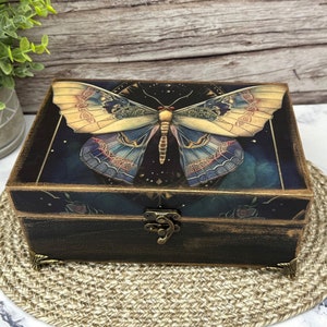 Gothic Moth Jewelry Box, Gothic Home Decor, Lightweight Decoupage Trinket Box, Tarot Card Storage, Perfect Gift for Moth Lovers