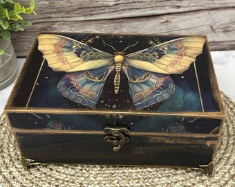 Gothic Moth Jewelry Box, Gothic Home Decor, Lightweight Decoupage Trinket Box, Tarot Card Storage, Perfect Gift for Moth Lovers