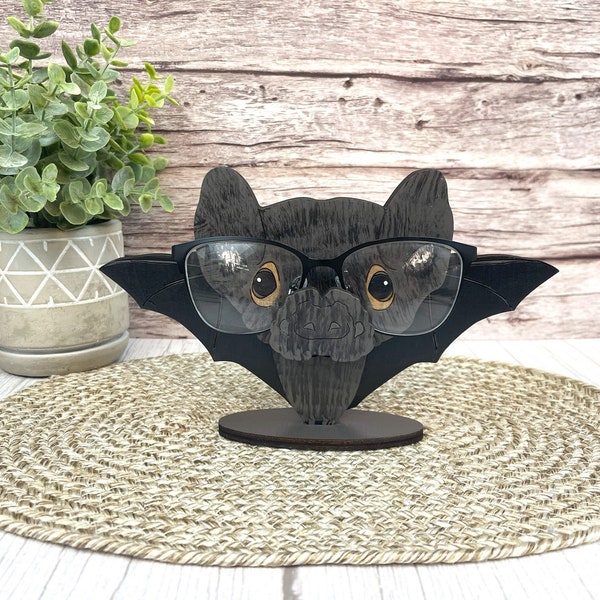 Black Bat Eyeglass Holder Hand Painted, Spooky Bat Glasses Stand, Gothic Home Decor, Functional and Decorative Desk Accessory for Eyewear