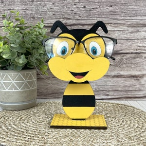 Bumble Bee Eyeglass Holder Hand Painted, Animal Glasses Stand, Honey Bee Home Decor, Perfect Gift for Bee Lovers, Eyewear Desk Accessory