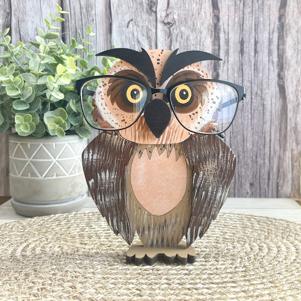 Owl Eyeglass Holder Hand Painted, Perfect Gift for Owl Lovers, Cute Animal Glasses Stand, Functional Desk Accessory for Eyewear