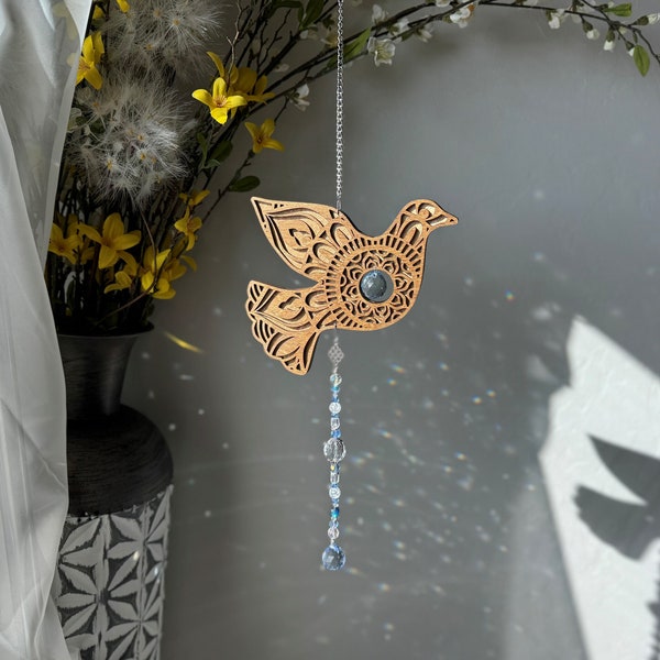 Dove Suncatcher, Crystal Hanging Window Charm for Home or Office, Unique Gift for Bird Lovers, Nature Inspired Home Decor