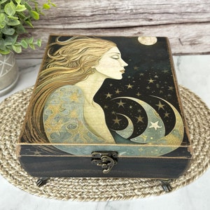 Moon Goddess Decoupage Jewelry Box, Lightweight Trinket Box, Celestial Storage Box, Gothic Home Decor, Tarot Card Storage