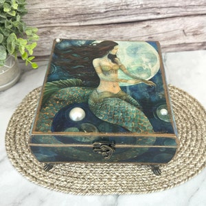 Mermaid in the Moon Jewelry Box, Lightweight Decoupage Box, Mermaid Trinket Box, Jewelry Storage, Mermaid Lover Gift, Mermaid Home Decor