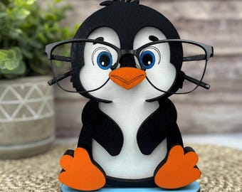Penguin Eyeglass Holder, Animal Glasses Stand, Perfect Gift for Penguin Lovers, Eyewear Desk Accessory for Home or Office, Zoo Home Decor