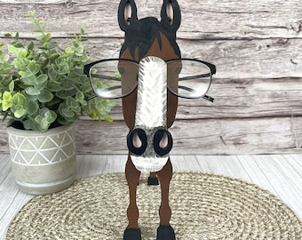 Horse Eyeglass Holder Hand Painted, Animal Glasses Stand, Perfect Gift for Stallion Lovers, Barn Home Decor, Unique Desk Accessory