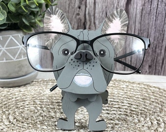 Grey Frenchie Eyeglass Holder Hand Painted, Adorable French Bulldog Glasses Stand,Perfect Gift for Frenchie Lovers,Functional Desk Accessory
