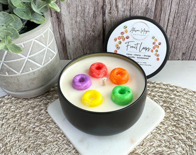 Fruit Loops Scented Natural Soy Wax Candle, Cute Cereal Theme Candle Decor for Home or Office, Prefect Gift for Fruit Loop and Candle Lovers