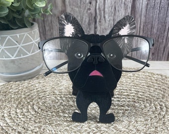 Black Frenchie Eyeglass Holder Hand Painted, French Bulldog Glasses Stand, Animal Eyeglass Holder, Prefect Gift for French Bulldog Lovers