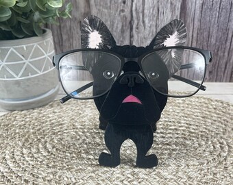 Black Frenchie Eyeglass Holder Hand Painted, French Bulldog Glasses Stand, Animal Eyeglass Holder, Prefect Gift for French Bulldog Lovers