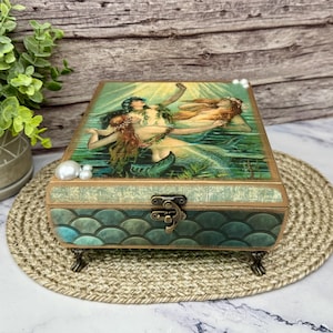 Mermaid Jewelry Box, Perfect Gift for Mermaid Lovers, Vintage Inspired Sea Goddess Decor, Lightweight Decoupage Box, Mermaid Home Decor