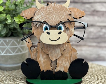 Highland Cow Eyeglass Holder, Gift for Farm Animal Lovers, Desk Accessory for Home or Office, Barn Home Decor, Readers Nightstand Display