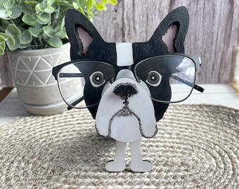 Boston Terrier Eyeglass Holder for Work or Home, Hand Painted Pet Eyeglass Stand, Desk Accessory for your Eyewear,Great Gift for Dog  Lovers