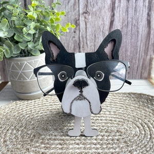 Boston Terrier Eyeglass Holder for Work or Home, Hand Painted Pet Eyeglass Stand, Desk Accessory for your Eyewear,Great Gift for Dog  Lovers