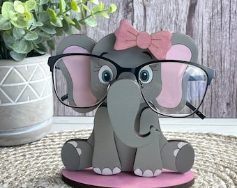 Elephant Eyeglass Holder Hand Painted, Adorable Animal Glasses Stand, Functional Desk Accessory for Eyewear, Zoo Theme Home Decor
