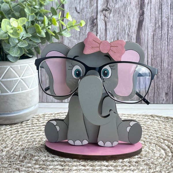 Elephant Eyeglass Holder Hand Painted, Adorable Animal Glasses Stand, Functional Desk Accessory for Eyewear, Zoo Theme Home Decor