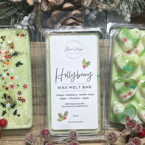 Hollyberry Scent Wax Melt Bar, Natural Soy Wax 3oz Wax Tarts, Christmas Home Fragrance Snap Bars, Holiday Wax Warmer Cubes