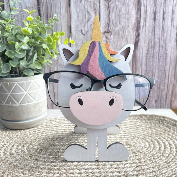 Whimsical Unicorn Eyeglass Holder Hand Painted, Cute Animal Glasses Stand, Perfect Gift for Unicorn Lover, Nightstand or Desk Accessory