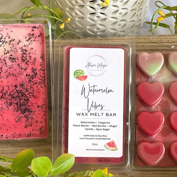 Watermelon Scented Soy Wax Melts, 3oz Natural Soy Wax Chamshell, Summer Vibe Home Fragrance Wax Bar for Wax Melter