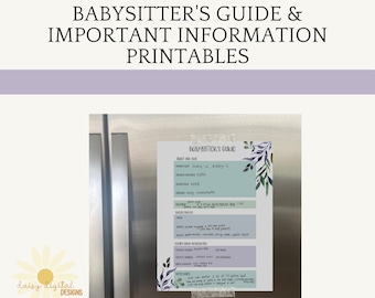 Printable Babysitter Guide | Digital Babysitter Info | Nanny Notes | Emergency Contacts | Nanny Information