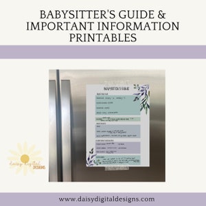 Printable Babysitter Guide | Digital Babysitter Info | Nanny Notes | Emergency Contacts | Nanny Information