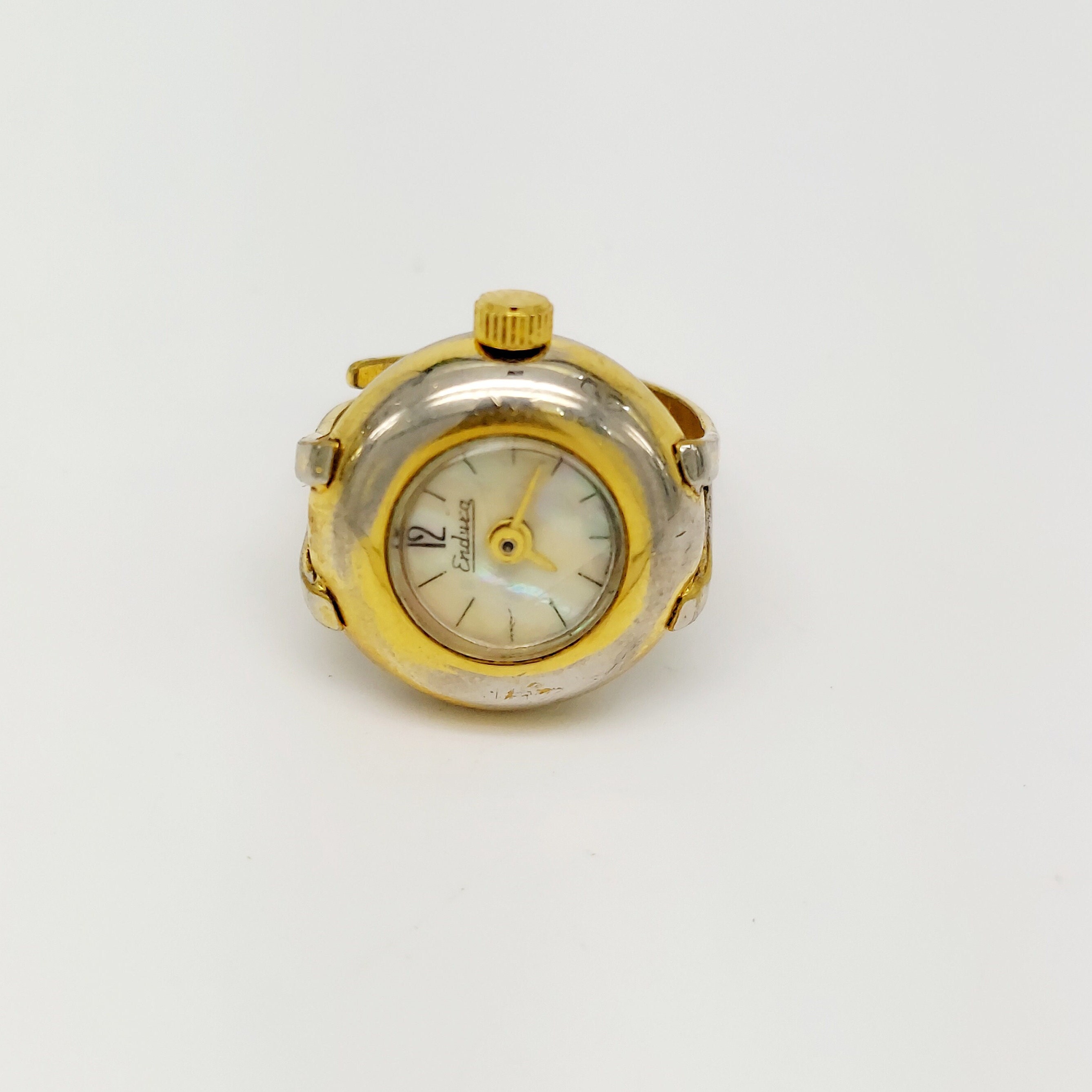 Vintage Endura MOP Dial Ring Watch Gold Tone by Migi unsigned