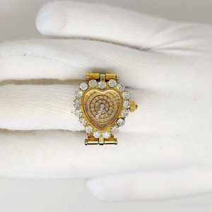 Vintage crystal gold tone heart shape ring watch by migi (Unsigned) works