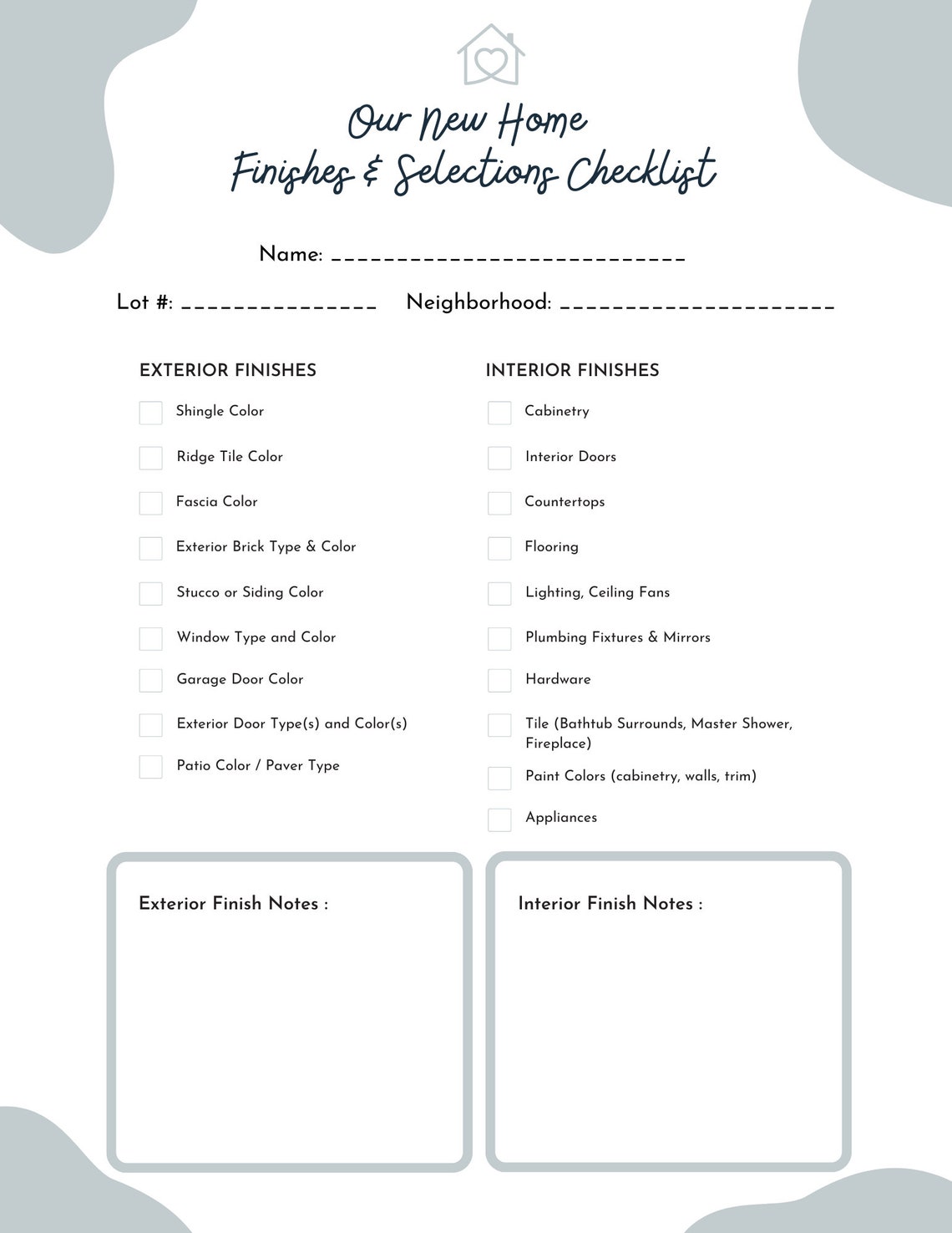 New Home Building Checklist and Finish Schedule Digital - Etsy