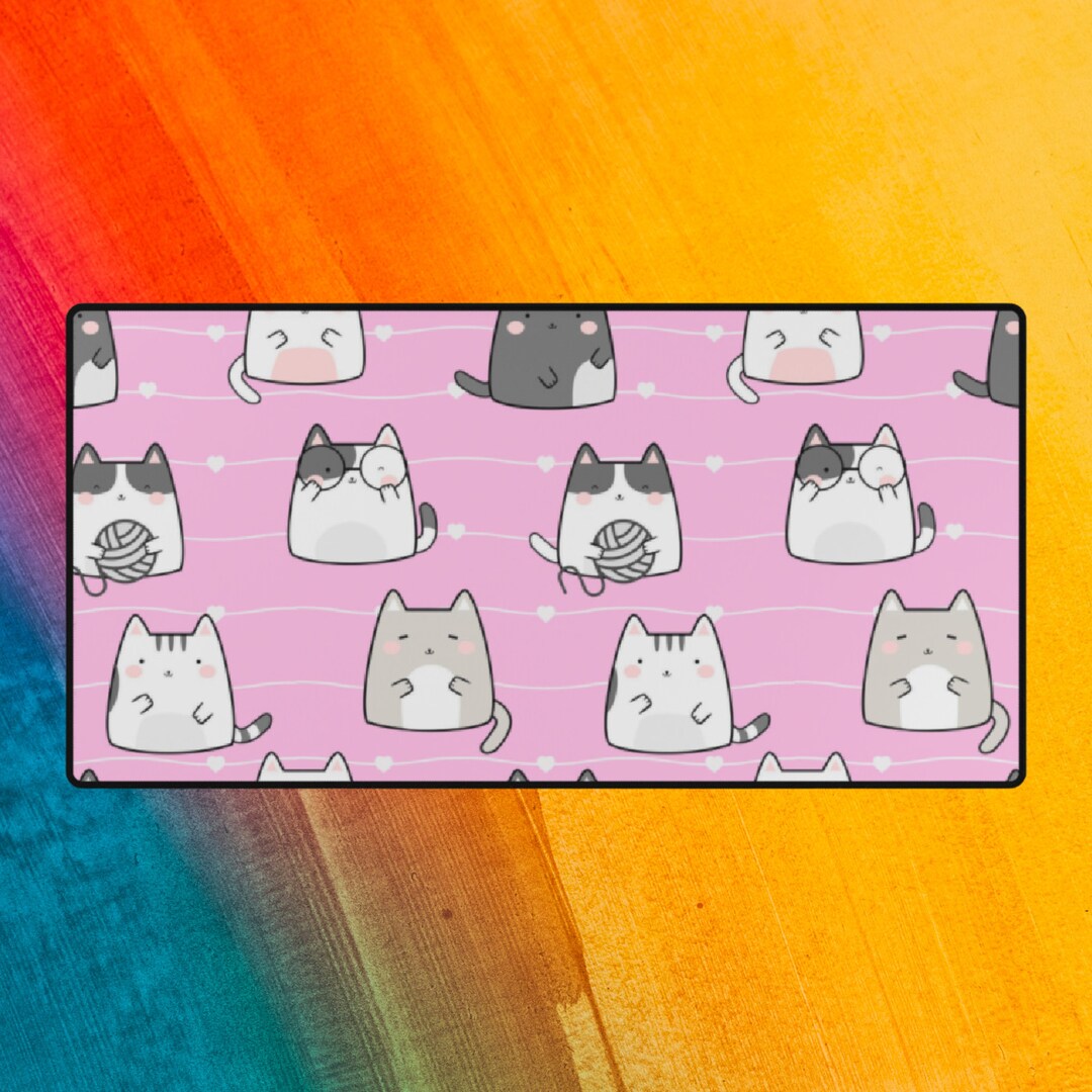 Cute Kawaii Cat Desk Mat Anime Desk Mat Cat Desk Mat Pastel Desk Mat Cute Desk Pad Writing Desk