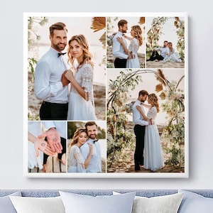 Fotocollage auf Leinwand. Eine Leinwandcollage mit bis zu 5 Fotos. Eine Fotocollage ideal als Fotogeschenk, Hochzeit Fotorahmen oder als Geschenk für Papa
