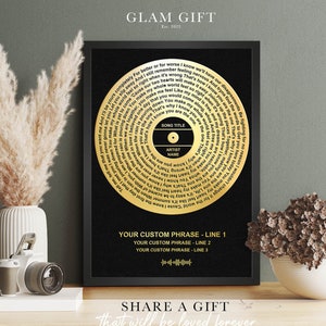 Custom Vinyl Foil Metallic Song Lyrics Print, Favourite Song Personalised Copper, Silver, Gold or Rose Gold Foil Lyric Print, Record Print