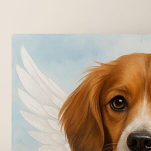 Close-up of the angel wing detail printed on the canvas, highlighting the soft feathered design and texture of the artwork.