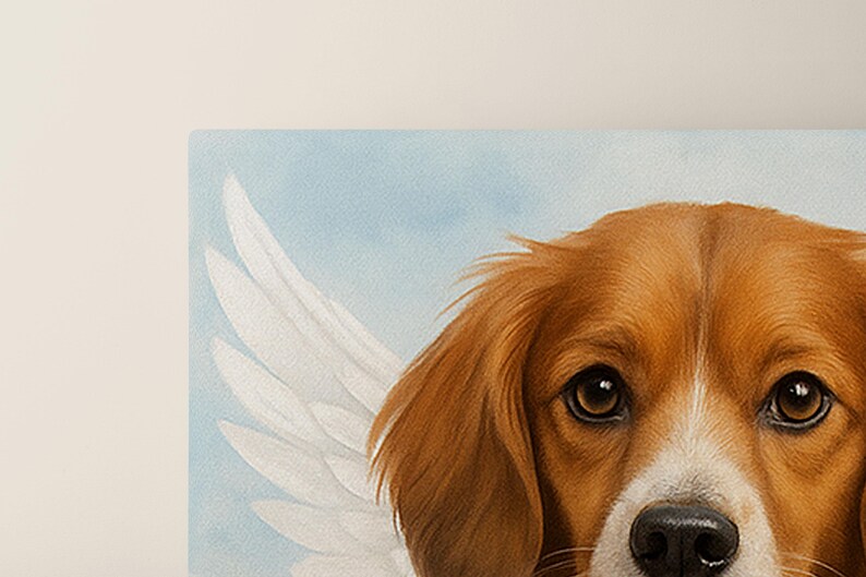 Close-up of the angel wing detail printed on the canvas, highlighting the soft feathered design and texture of the artwork.