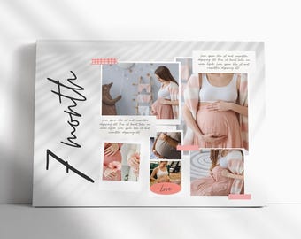 Collage photo de maternité - Souvenir personnalisé floral rose pêche