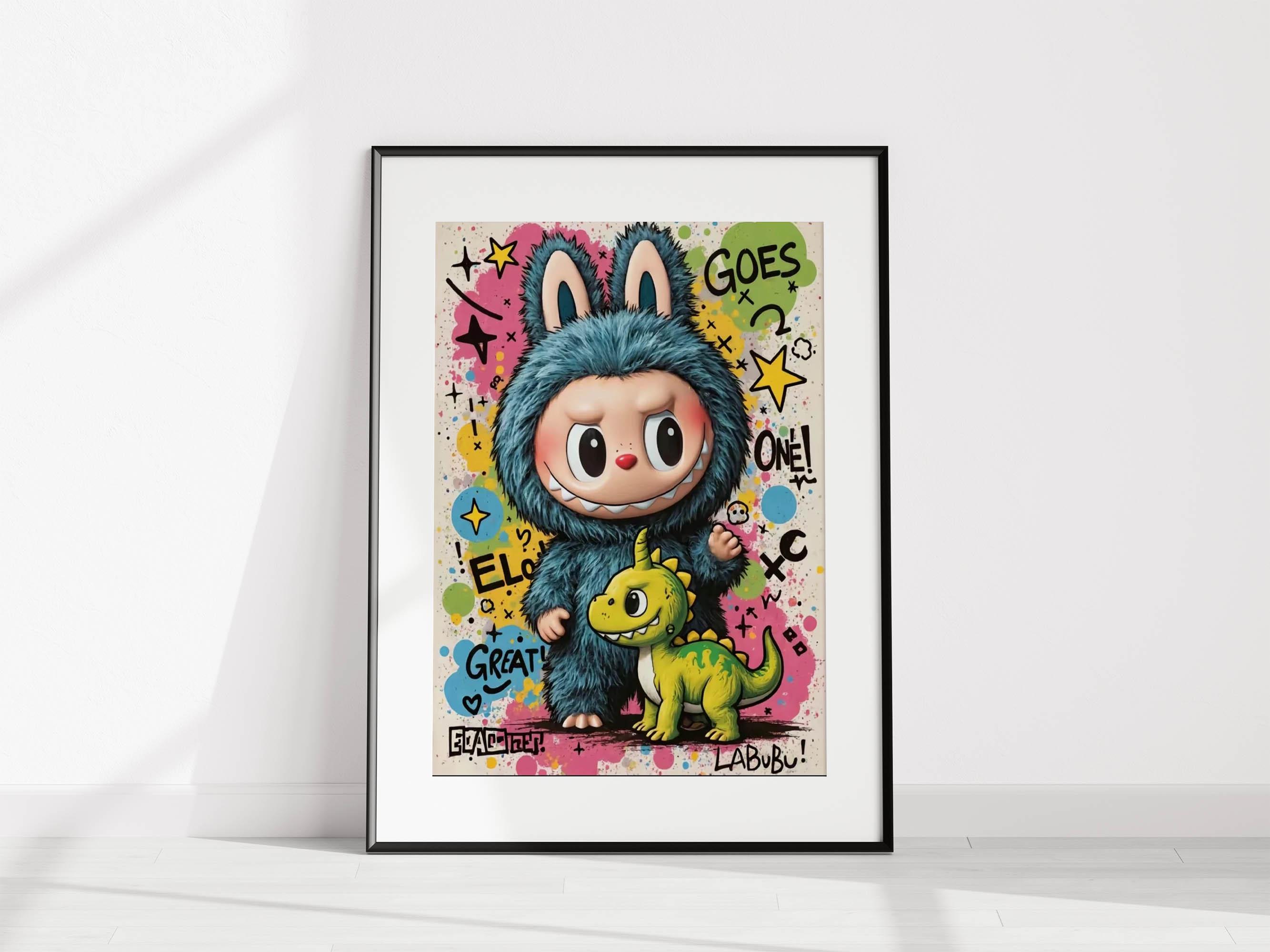Labubu Street Art Poster – Cute Bunny Character Wall Art | Graffiti Style Labubu Print | Urban Pop Art for Kids Room or Collectors
