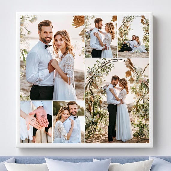 Photo Collage Canvas, Personalised Multi-Photo Wall Art, Square Print From Your Photos