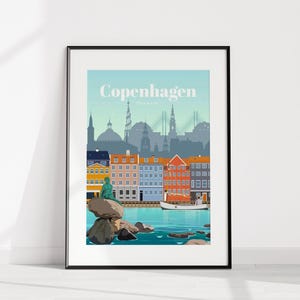 Affiche de Copenhague – Impression de voyage au Danemark | Art mural architecture scandinave | Décoration de ville nordique encadrée ou non