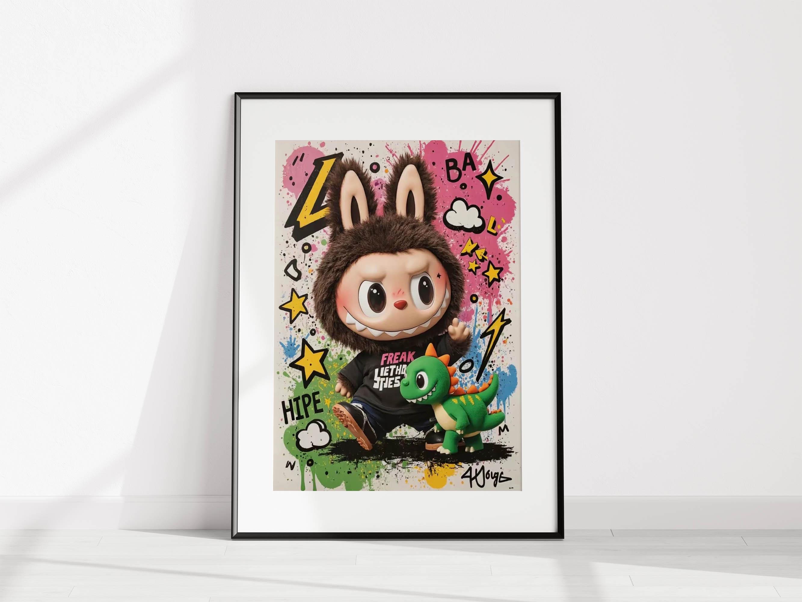 Labubu Family Poster – Urban Bunny Art Print | Graffiti Style Cartoon Decor | Cute Labubu Wall Art for Nursery or Bedroom