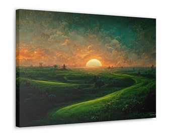 SUNSET PLAINS, canvas gallery wrap, oil painting, surrealism, wall art, digital art