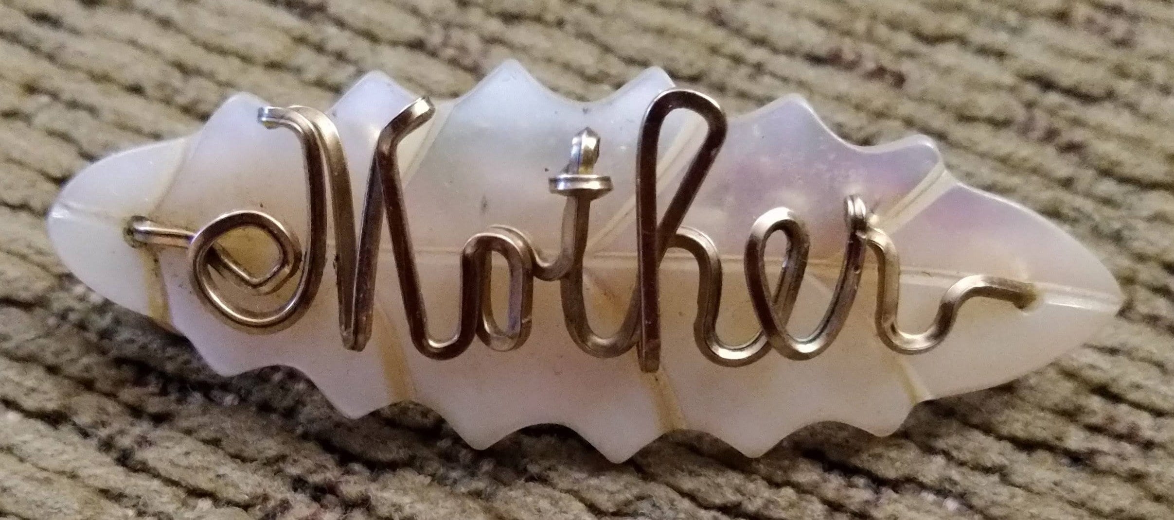 Script Brooch Vintage Mother of Pearl Leaf Pin Gold Script Brooch - Etsy