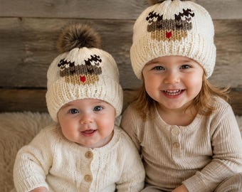 knitted wool Rudolph Christmas beanie