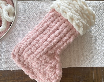 Hand Knitted Christmas Stocking: Pink Baby Girl Keepsake